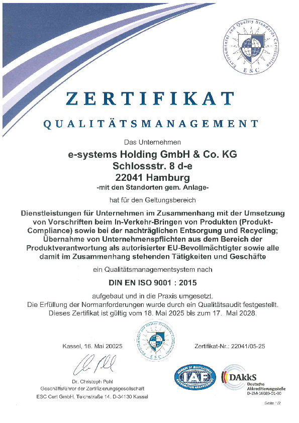 take-e-way Qualitätsmanagement Zertifikat DIN EN ISO 9001 2015